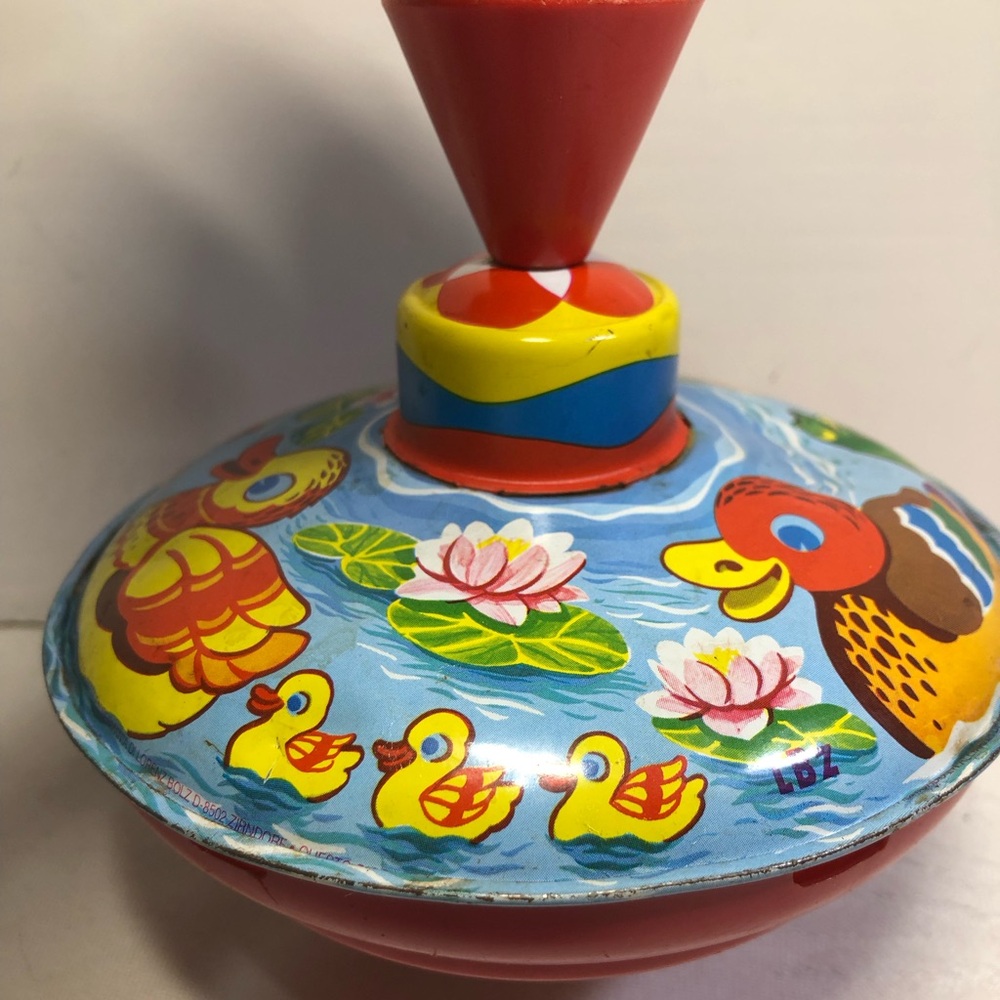 Vintage 1970s small Tin Spinning Top made in Germany does not hum ducks
